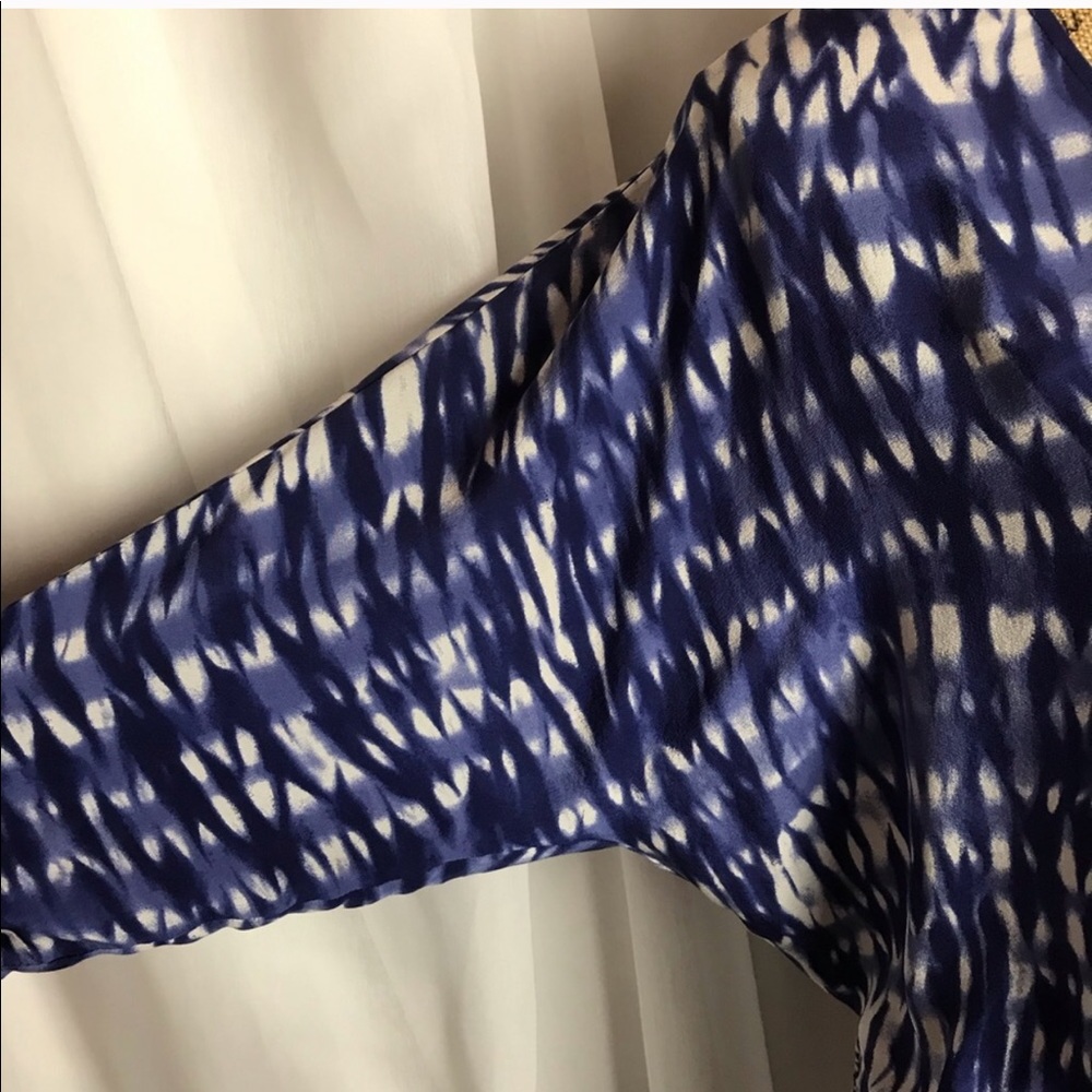 Thakoon Edition Silk Blue White Ikat Print Ruched Waist Mini Dress Size 4 - Picture 4 of 7
